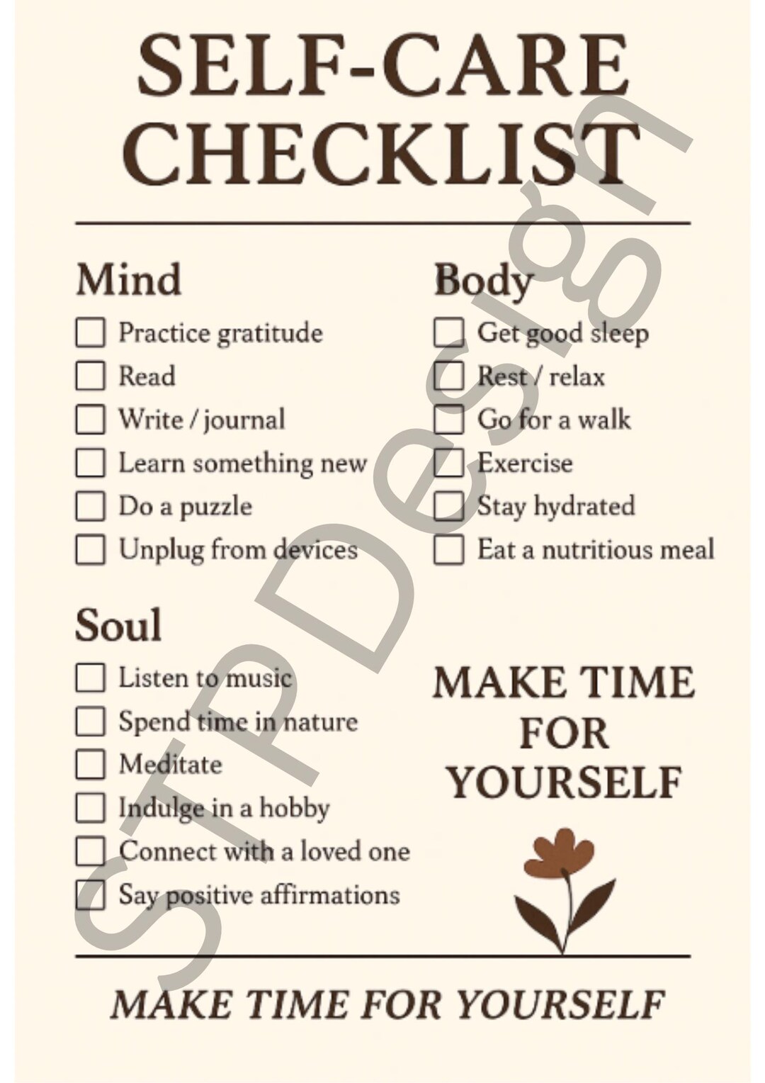 Mind Checklist Printable Self Care Checklist, Mind Body Soul Wellness - Etsy