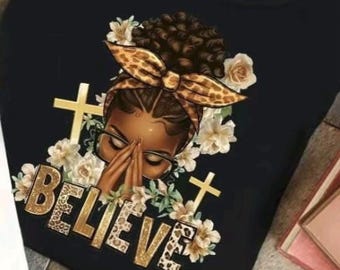 Camiseta Believe, camiseta gráfica de mujer afro, magia de chica negra