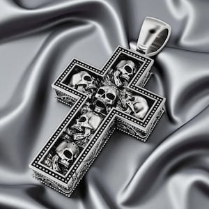 Handmade Skull Cross Pendant | Gothic Crucifix Necklace in Stainless Steel | Dark Religious Jewelry | Biker, Punk, or Rocker Gift for Him