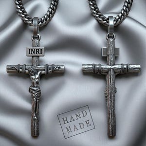 Crucifix Cross Necklace, Cross Pendant Necklace, INRI Cross Pendant Religious Crucifix Pendant, Silver Necklace For Men, Gift for Him or Her