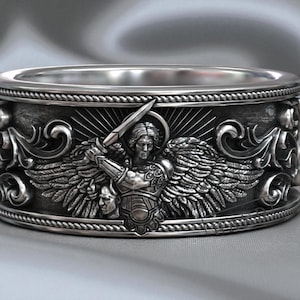 Handcrafted Silver Saint Michael Archangel Ring, Christian Jewelry For Men, Religious Statement Ring, Faith-Inspired Gift, Warrior Band