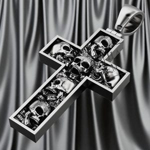 925 Sterling Silver Skull Cross Pendant | Handmade Gothic Crucifix Necklace for Men | Dark Minimalist Biker Jewelry | Gift for Him