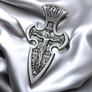 Orthodox Crucifix Pendant with Jesus Christ and Archangel Michael | Handmade Religious Necklace Amulet for Men, Gift for Mama | 925K Silver