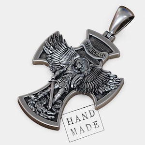 Saint Michael Cross Pendant Necklace, Archangel With Sword Religious Jewelry, Christian Protection Gift For Him, Faith Medal For Baptism
