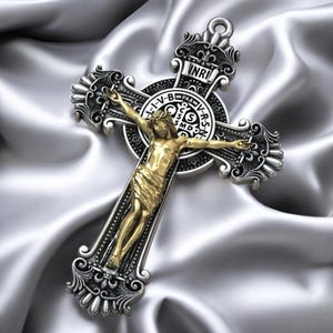 Sterling Silver Crucifix Pendant: Saint Benedict Medal, Catholic Gift