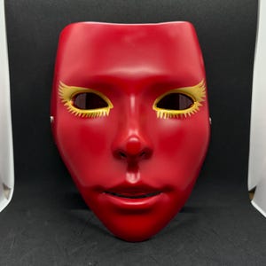 Halloween Geschenk: Rote & goldene Resin Cosplay Maske - Death Stranding 2 Higgs inspiriert, leichte Maskerade Prop