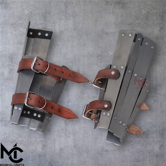 14 Gauge Steel Viking Bracers: Medieval Arm Armor with Leather Straps