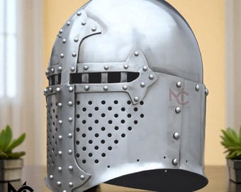 Handmade Hardened Steel Sugarloaf Helmet: HMB & SCA Legal Buhurt Armor