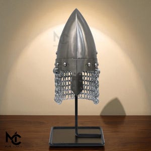 Mini Nasal Helmet – Handmade Medieval Helmet Replica with Chainmail | Home Decor Collectible