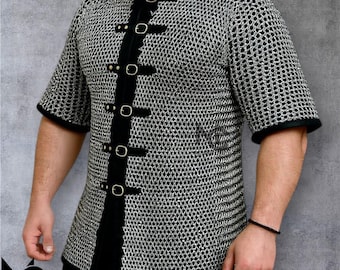 Medieval Chainmail Hauberk: 9mm Mild Steel, Brass Trim - SCA LARP Armor