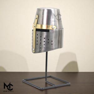 Mini Medieval Knight Crusader Helmet – Handcrafted Collectible| Historical Armor Replica with Display Stand | home Decor