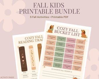 Cozy Fall Kids Activity Bundle, Autumn Worksheets, Reading Tracker (PDF)