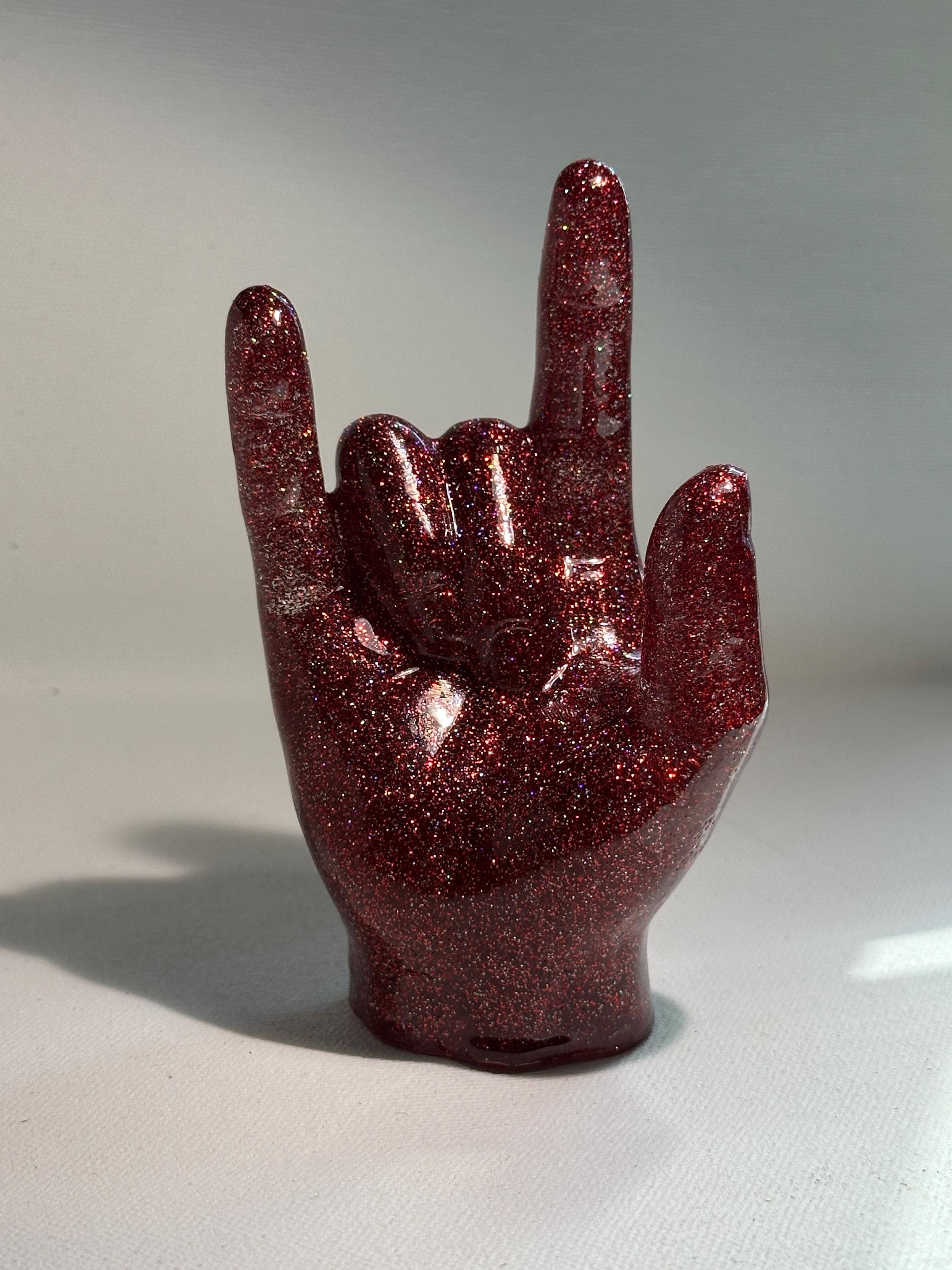 Handmade ASL I Love You Gesture Hand Resin Statue