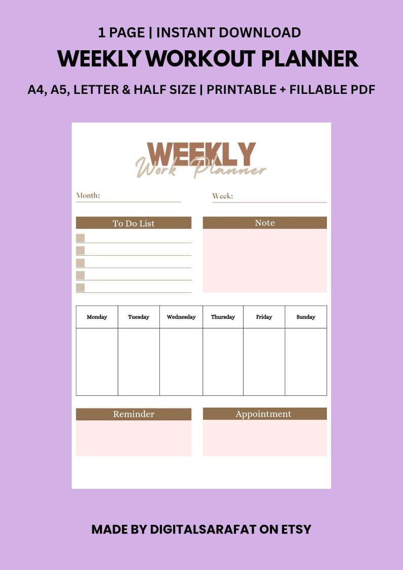 Weekly Workout Planner Printable PDF | Fitness Planner | Gym Workout ...