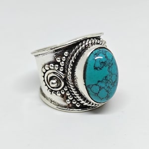 Türkisring, 925 Sterling Silberring, Vintage Silberring, handgemachter Silberring, ovaler Türkisring, großer Türkisring.
