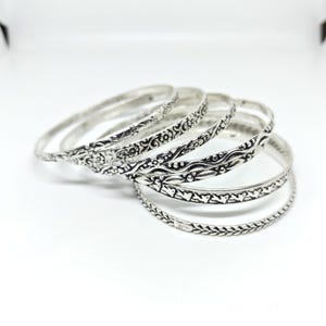 925 Sterling Silver Bangles, Stackable Bangles, 7 Set Bangles, Silver Bangle for Her~ him, Handmade Bangles for Gift on Christmas.