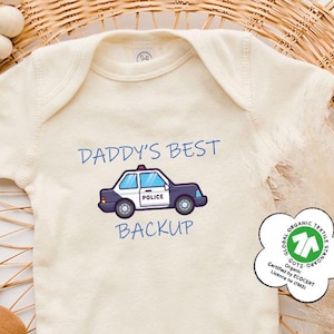 Daddy&#39;s Best Backup Shirt, Police Baby Bodysuit, Infant Cop Outfit, Toddler Police Car Shirt, Youth Law Enforcement Tee, Gift for Baby