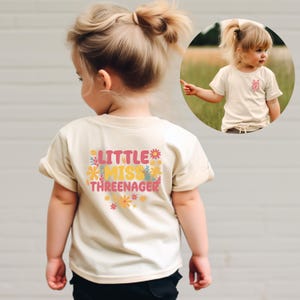 Personalized Little Miss Threenager Shirt, 3rd Birthday Girl Tee, Retro Colorful Kids Tee, Custom Toddler Birthday Outfit, Girl Bday Shirt