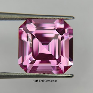 10.62 Ct Precision Cut Lab Pink Sapphire Asscher Cut Loose Gemstone, Square Step Cut Pink Sapphire, Engagement Ring Stone, Birthstone