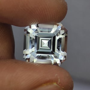 10.25 Ct Lab White Sapphire, 12 MM Asscher Cut White Sapphire, Precision Cut, White Sapphire, Colorless Sapphire, Gemstone, Sapphire, Gems