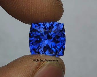 Saphir bleu de laboratoire de 6,90 carats, pierres précieuses en coussin taillées avec précision 10 mm, pierre précieuse personnalisée
