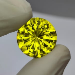 14 Ct Natural Lemon Quartz, 17 MM Round Cut Lemon Quartz, Precision Cut Gems, Huge Lemon Quartz, Custom Cut Gemstones, High End Gemstone