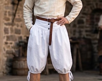 Medieval Knee Length Pants, Renaissance Men Bloomers, Viking Costume Trousers, Pirate Capri Pants, LARP Faire Clothing, Linen Look Pants