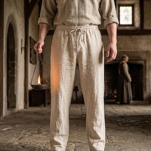 Viking Linen Pants for Men, Medieval Drawstring Trousers, Renaissance Faire Clothing, Norse Warrior Pants, LARP Costume Bottoms