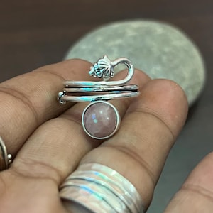 Natürlicher Rosenquarzring aus massivem Sterlingsilber 925, Rosenquarzschmuck, runder Steinring, rosa Steinring, einfacher Ring, Geschenk für Frau