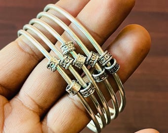 Sterling Silver Stacking Bangles, Set of 5, Boho Jewelry