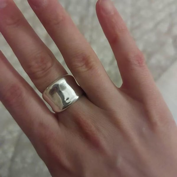 Großer 925 Sterling Silber Dome Ring: Dicker mutiger solider minimalistischer Ring Statement Schmuck | Boho Silber Chunky Bandring
