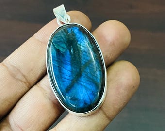 Boho-hanger labradoriet: handgemaakte 925 sterlingzilveren sieraden