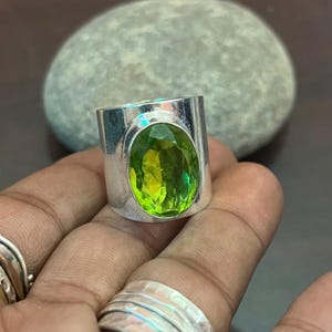 Handcrafted Natural Peridot Solid 925 Sterling Silver Ring Gifts Idea,Handmade Silver Designer Fancy Band Ring For Women Wedding Anniversary