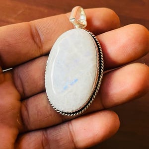 Rainbow Moonstone Pendant, Moonstone Silver Pendant, Oval Stone Pendant, 925 Sterling Silver Pendant, Gemstone Pendant, Long Pendant