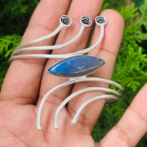 Labradorite Bangle, Labradorite Bracelet, 925 Sterling Silver Bangle, Adjustable Bangle, Designer Bangle, Handmade Bangle, Cuff Bangle