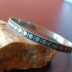 Solid 925 Sterling Silver Dotted Bracelet , Heavy Bangle , Plain Silver Bangle , Statement Thick Bracelet For Jewelry , Handmade Boho Gift