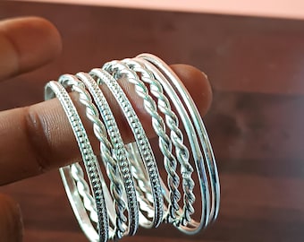 Handmade 925 Silver Bangles, Set Of 8 Bangles, Stacking Bangles, Silver Bangles, Silver Boho Bangles For Women, Bangle Bracelet Set For Gift