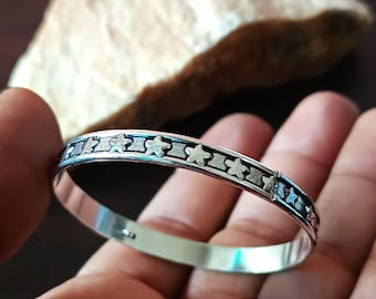 Star Symbol Sterling Silver Bangle, Unisex Boho Bracelet