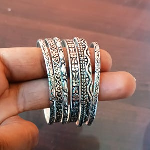 Pulseiras empilháveis em prata esterlina, conjunto de pulseiras de prata esterlina, conjunto de 7 pulseiras, pulseiras empilháveis boho, conjunto de prata feito à mão, pulseiras para 7 dias