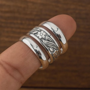 Stapelringsset i sterlingsilver med blommor – 3-delat statement-smycke i 925 sterlingsilver med blommor