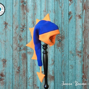 Dragon Hat Royal Blue and Orange, Fleece Hat, Winter Hat, Boys Hat, Girls Hat, Blue Dragon Hat, Fleece Winter Hat, Dino, Gift Idea