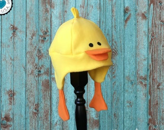 Yellow Duck Hat, Fleece Hat, Handmade Hat, Kids Winter Hat, Adult Winter Hat, Duck Costume, Infant to Adult Sizes Halloween, Duckie