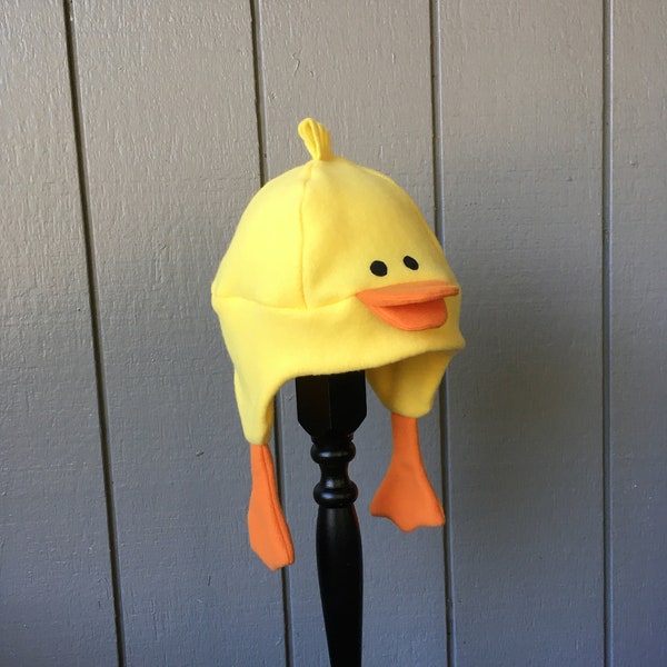 Yellow Duck Hat, Fleece Hat, Handmade Hat, Kids Winter Hat, Adult Winter Hat, Duck Costume, Infant to Adult Sizes Halloween