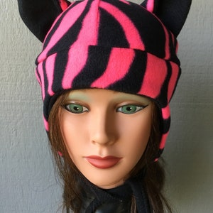 Tiger Hat Pink and Black Fleece Winter Hat Handmade Hat | Etsy