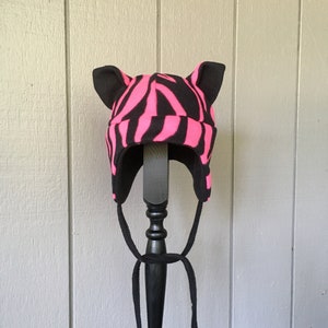 Tiger Hat Pink and Black Fleece Winter Hat Handmade Hat | Etsy