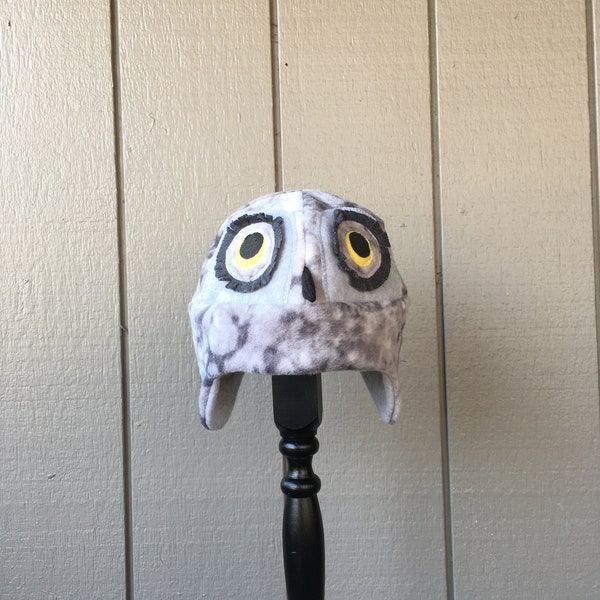 Owl Fleece Hat, Winter Hat, Adult Hat, Gray Owl Hat, Costume, Animal Hat, Anime