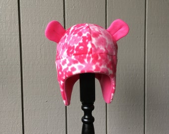 Fleece Hat, Pink Floral Bear Hat, Fleece, Infant to Adult Sizes, Winter Hat, Adorable Hat, Kids Hat, Girls Winter Hat, Pink Hat, Pink Winter