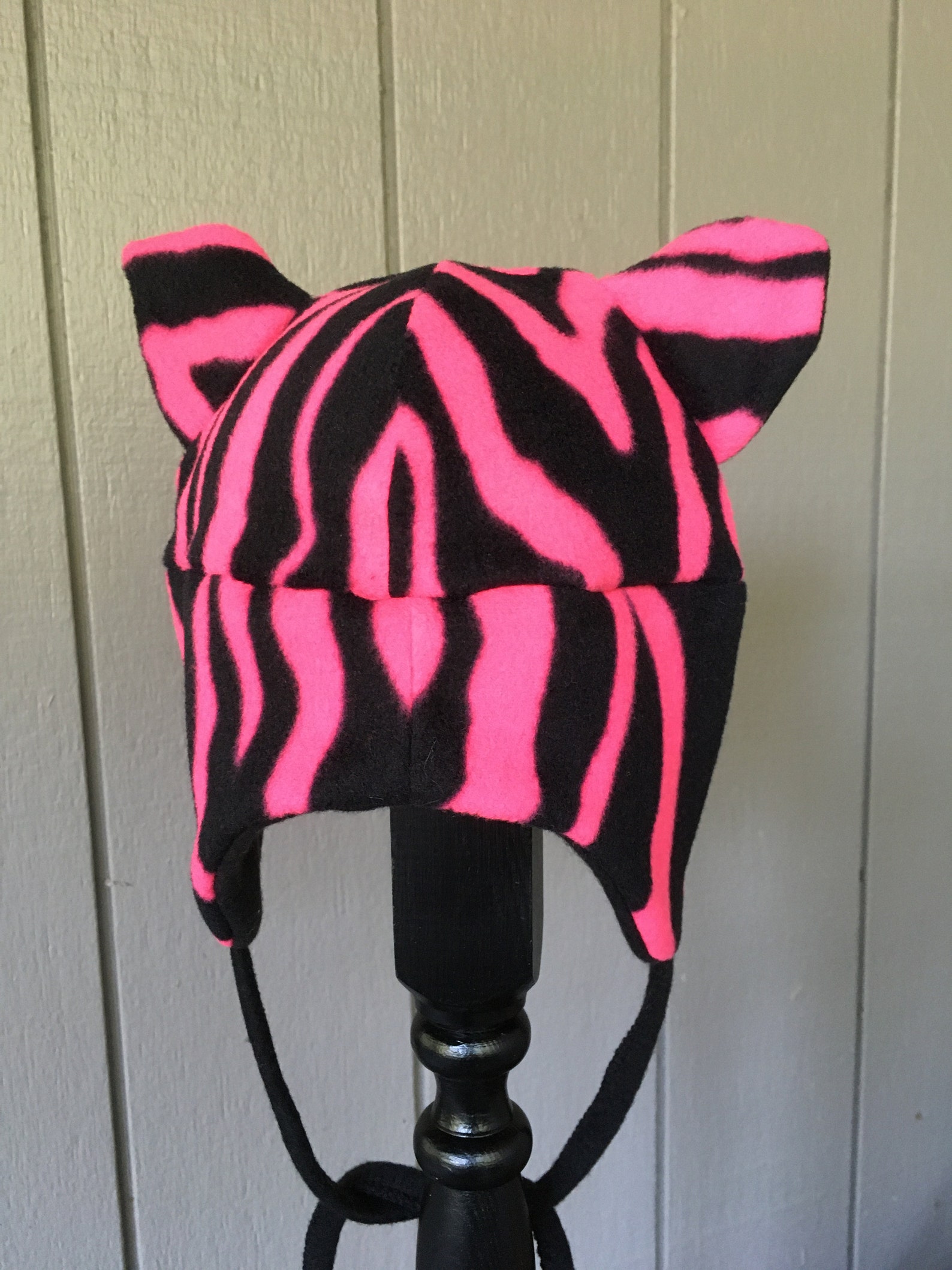 Tiger Hat Pink and Black Fleece Winter Hat Handmade Hat | Etsy