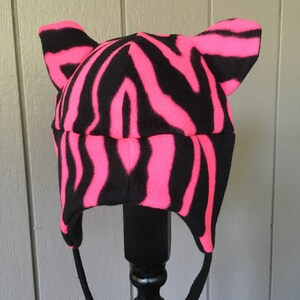 Tiger Hat Pink and Black Fleece Winter Hat Handmade Hat | Etsy