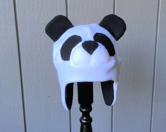 Panda Hat, Fleece Hat, Winter Hat, Fleece Winter Hat, Fleece Panda Hat, Handmade Hat, Kids Winter Hat, Child Winter Hat, Halloween Costume